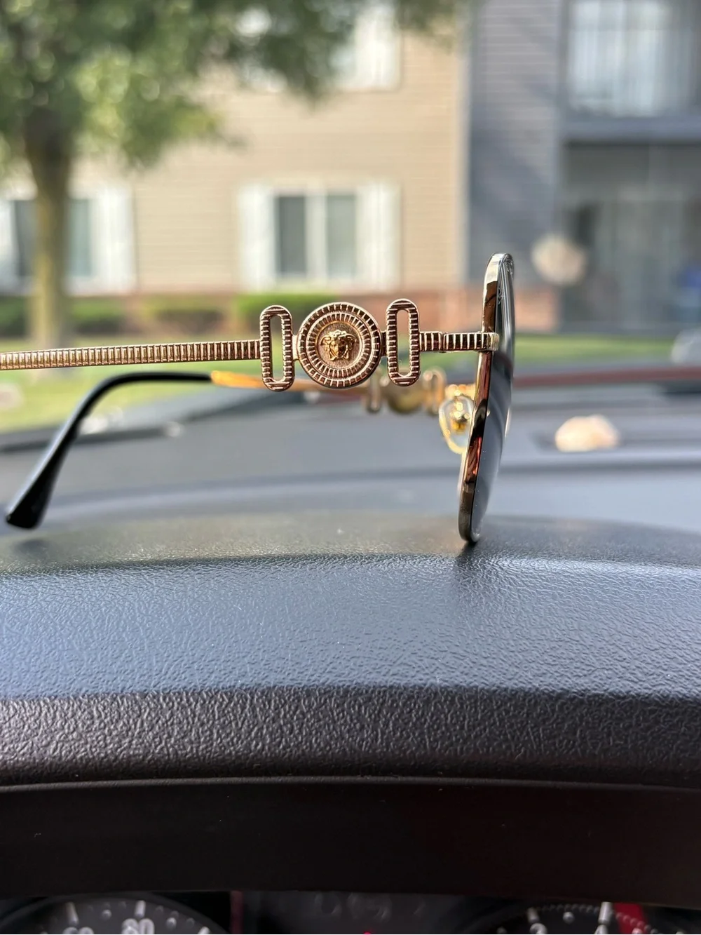Versace Women's Gold-Tone Medusa Accent Sunglasses with Black Frames